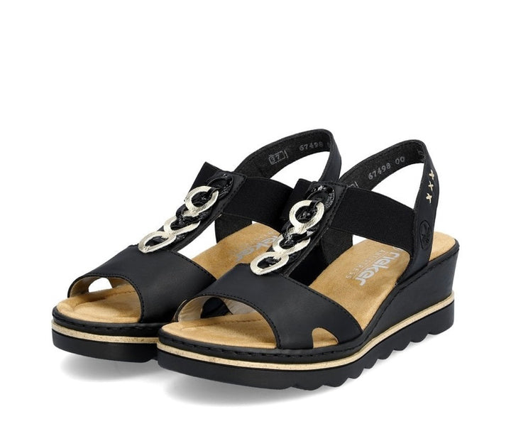 BLACK ELASTICATED WEDGE SANDALS