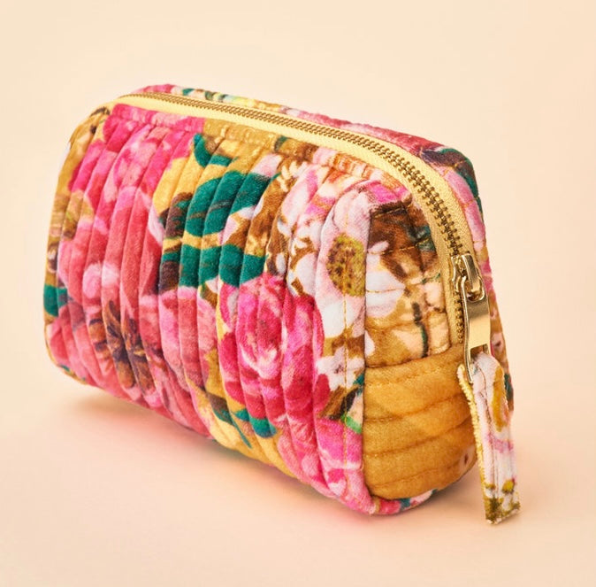 SMALL QUILTED MUSTARD IMPRESSIONIST FLORAL VANITY BAG