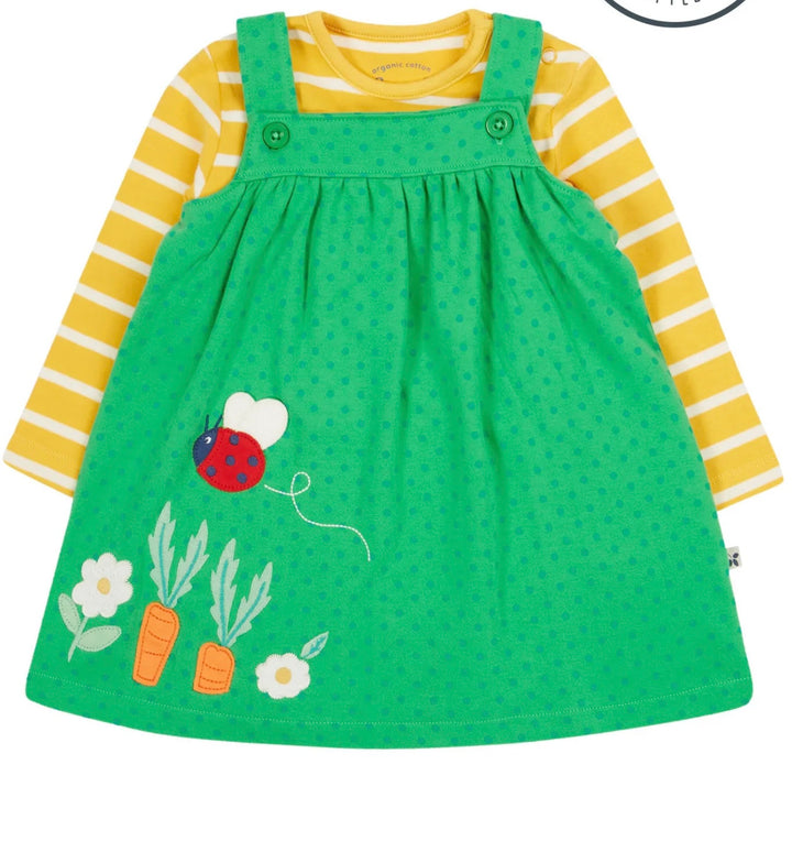 SELMA PINAFORE OUTFIT, GREEN SPOT/LADYBIRD