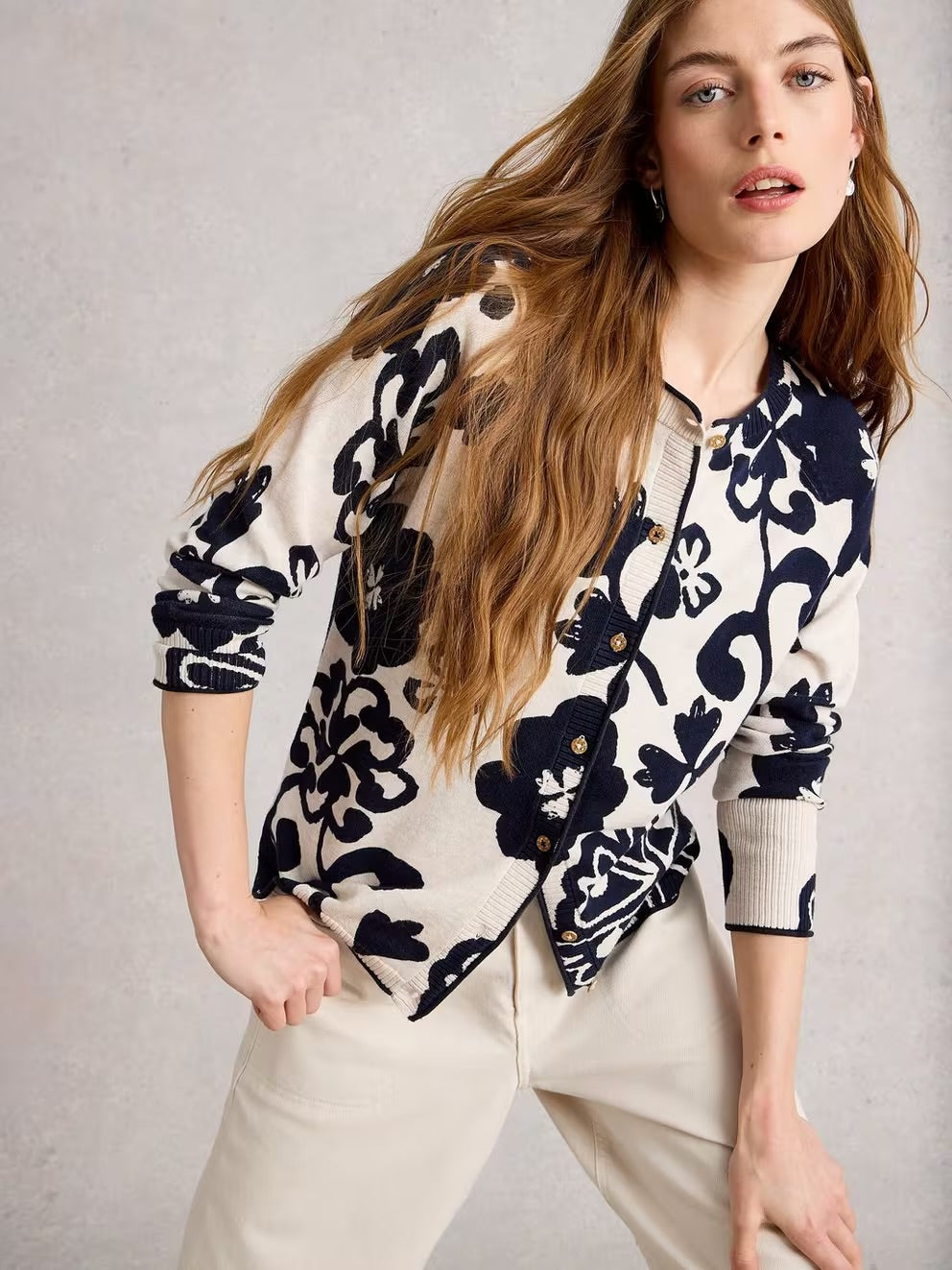 LULU PRINT CARDI NAT MLT