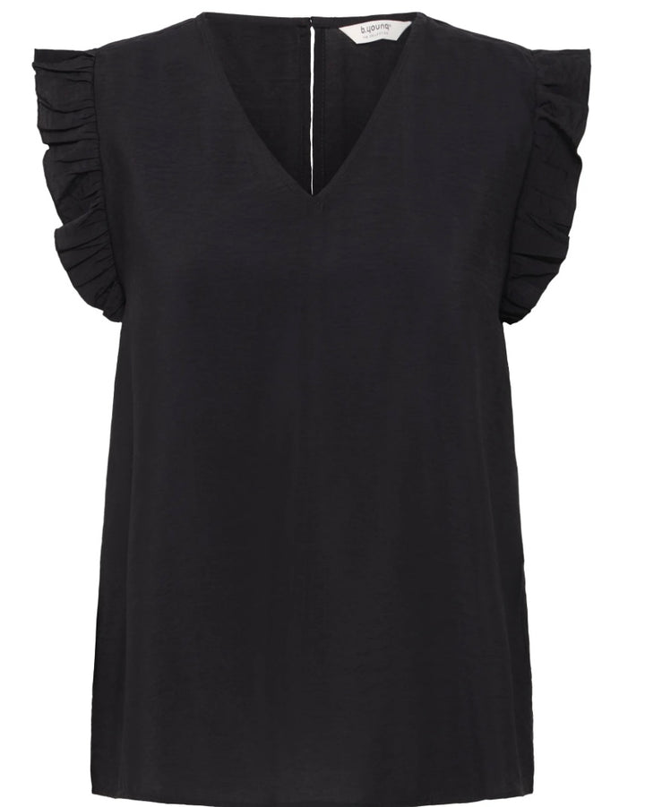 BLACK HAILEY V NECK FRILL TOP