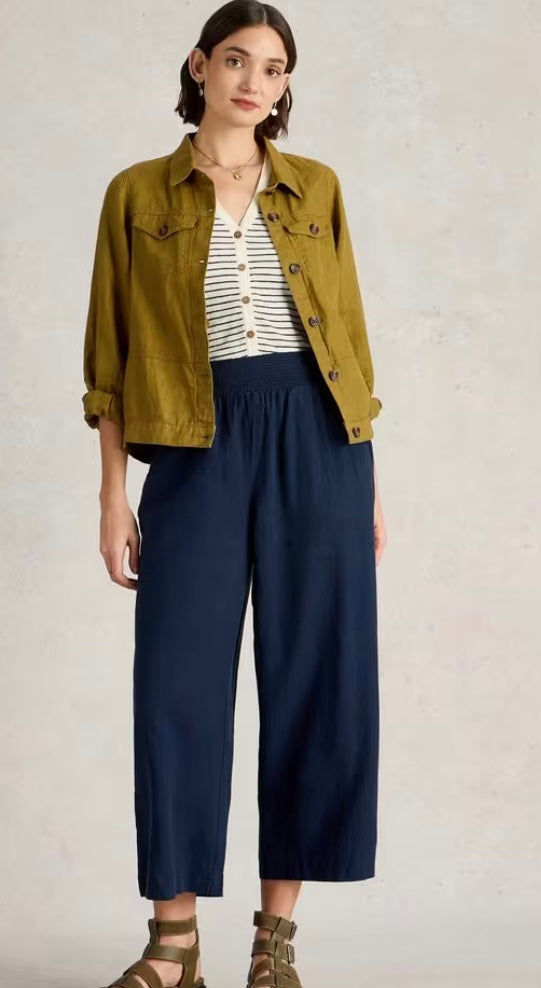 DARK NAVY SHELLY LINEN BLEND CULOTTE TROUSER