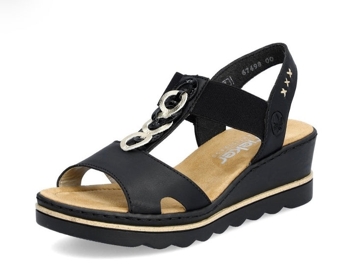 BLACK ELASTICATED WEDGE SANDALS