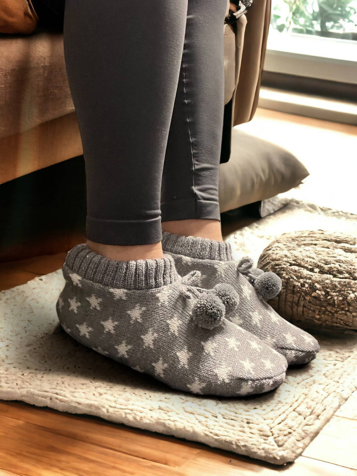 SHINING STARS GREY COSY SLIPPER SOCKS