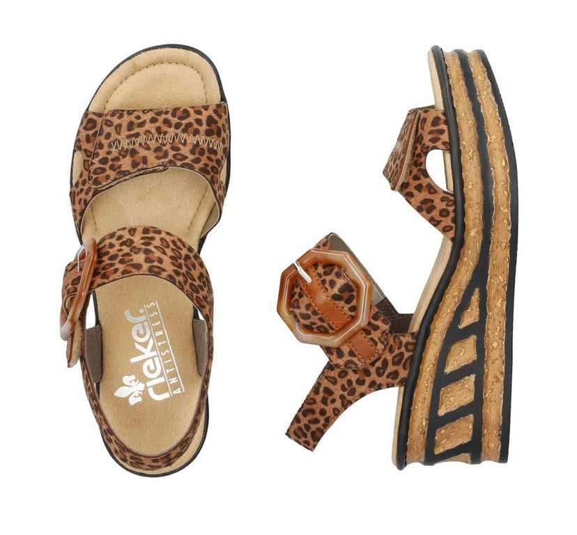 BROWN COMBINATION LEOPARD PRINT WEDGE SANDALS