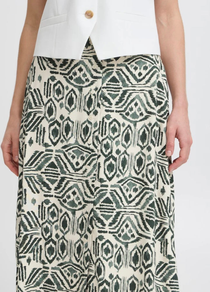 ETHNIC SPRAY JOELLA BUTTON MIDI SKIRT