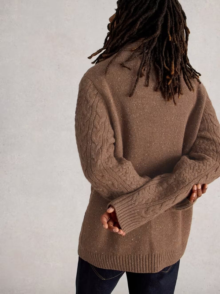 BERKLEY SHAWL NECK MID BROWN
