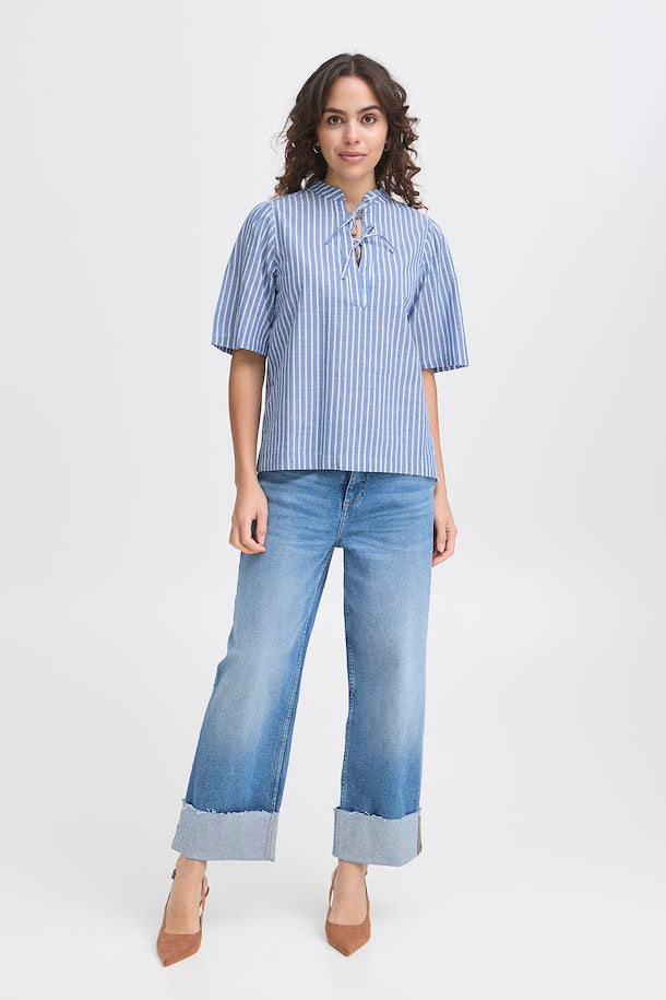 NAVY BLAZER MELANGE STRIPE BONNIE TOP