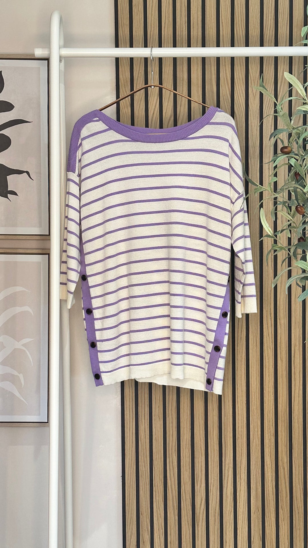 WHITE & LILAC LILLI KNITTED STRIPE PULLOVER