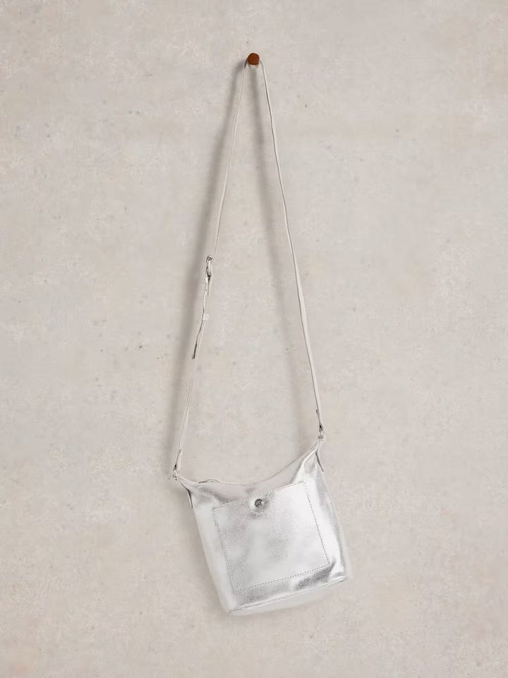 MINI FERN LEATHER CROSSBODY BAG SILVER TONE METALLIC