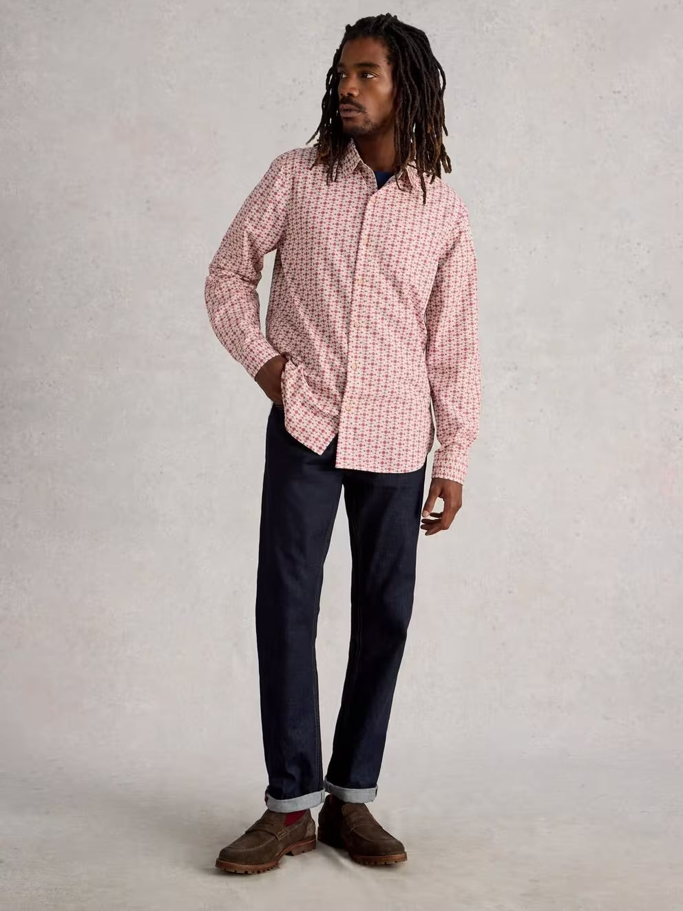 FINSBURY FOLK GEO PRINT SHIRT RED PRINT