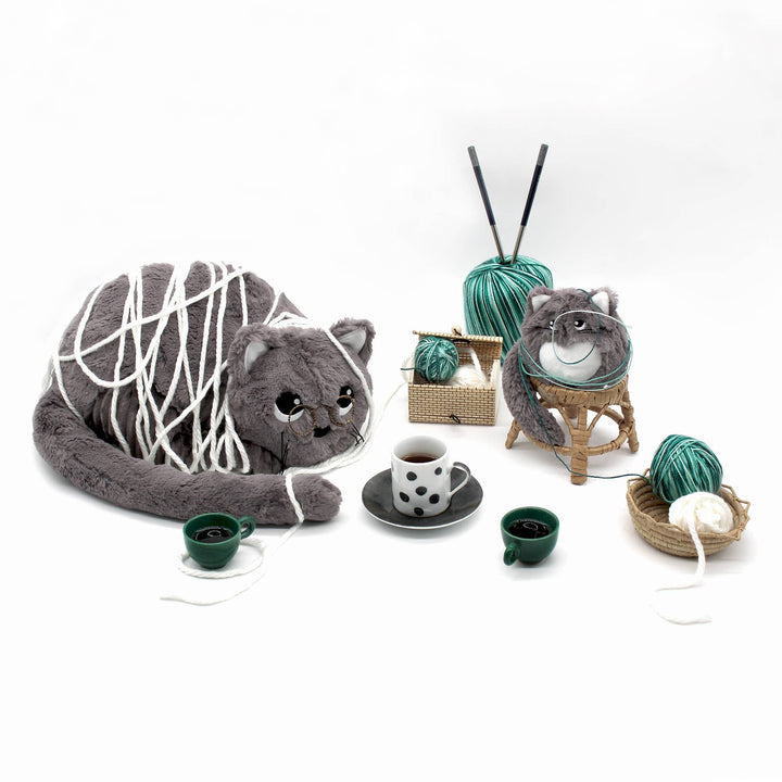 Les Ptipotos Charlie The Cat Mum & Baby Brown Grey