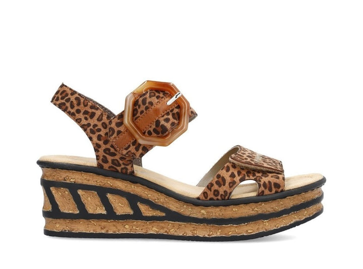 BROWN COMBINATION LEOPARD PRINT WEDGE SANDALS