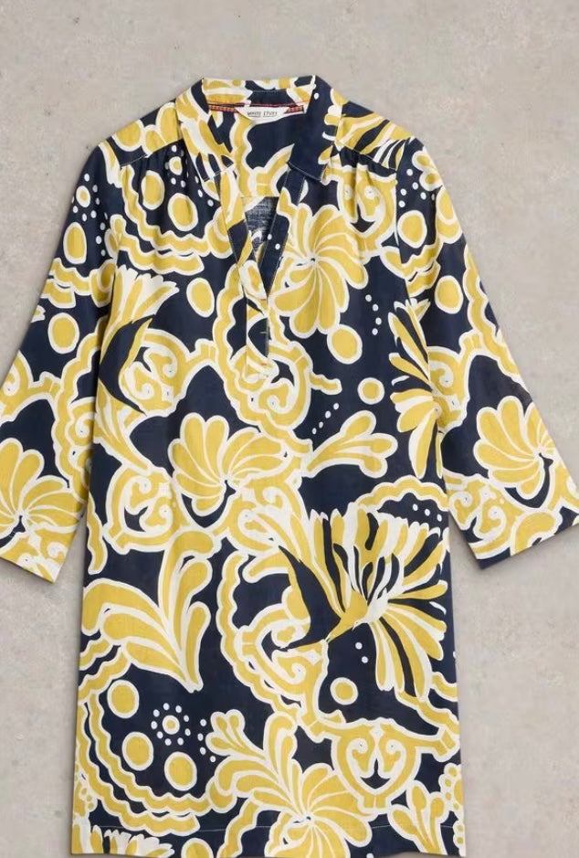 YELLOW PRINT BLAKE LINEN TUNIC