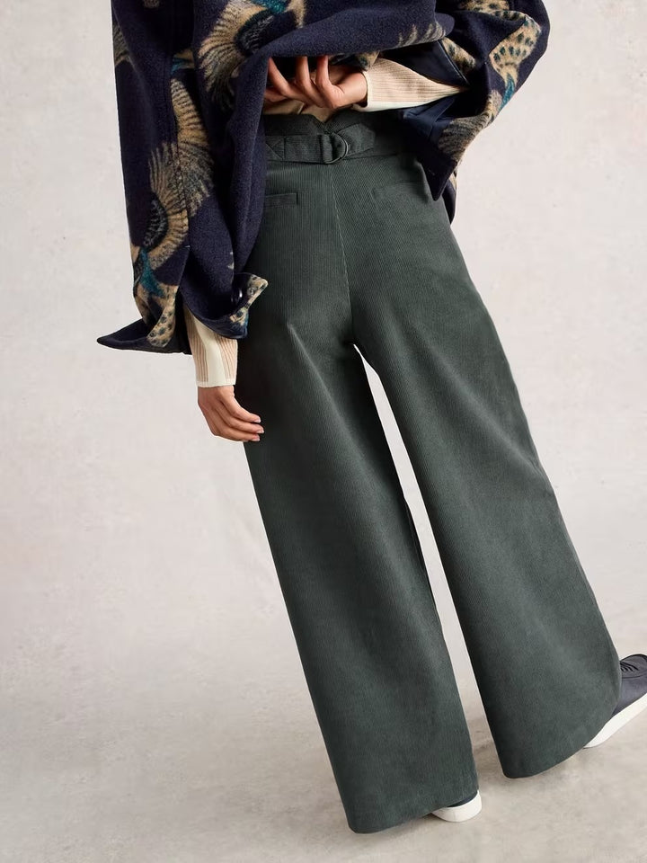 DARK GREEN SASHA CORD WIDE LEG TROUSER