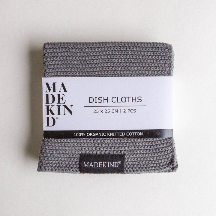 Organic Cotton Knitted Dishcloth, Charcoal Grey - Set of 2