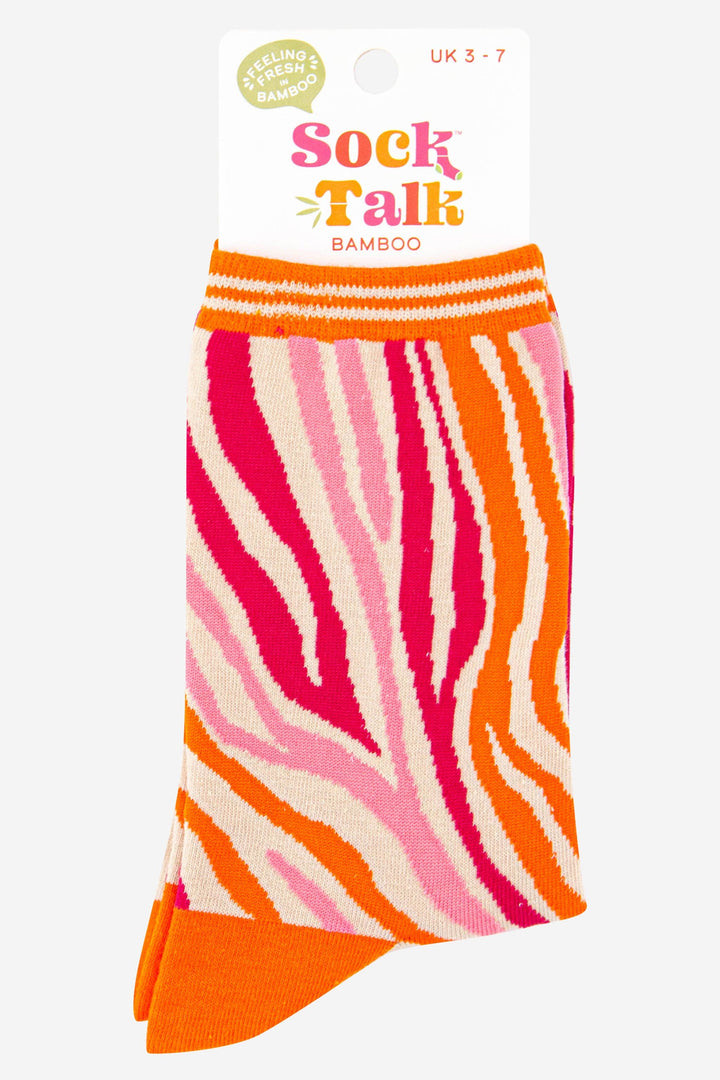 Women's Zebra Print Bamboo Socks in Orange Pink: UK 3-7 | EU 36-40