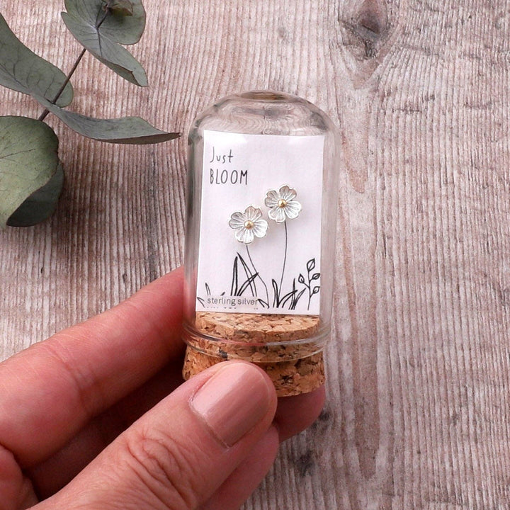 Just Bloom Four Petal Blossom Silver Flower Gold Dot