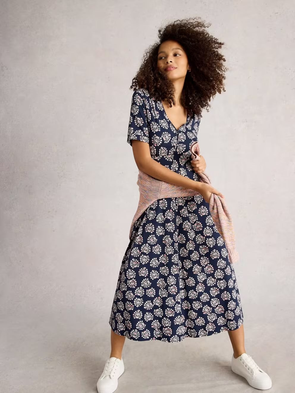 MEGAN JERSEY DRESS NAVY PRINT