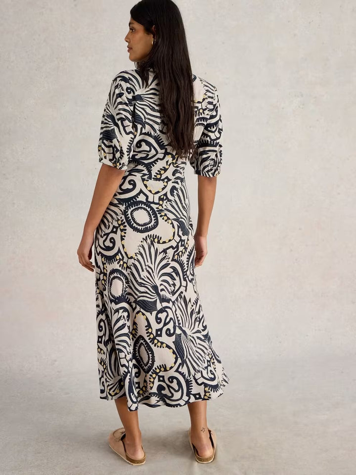 NATURAL PRINT BECCA BIAS CUT DRESS