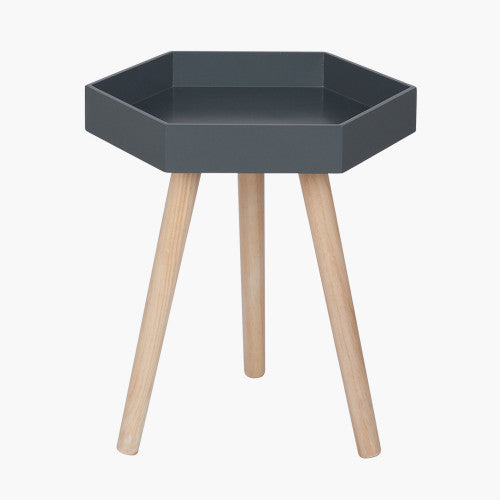 ALSTON BLACK MDF & BROWN PINE WOOD HEXAGON TABLE