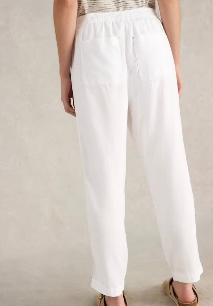 WHITE ELLE LINEN BLEND TROUSER