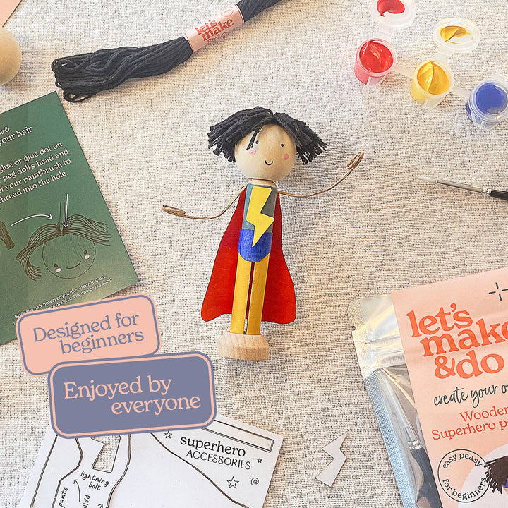 Create Your Own Superhero Wooden Peg Doll Kit
