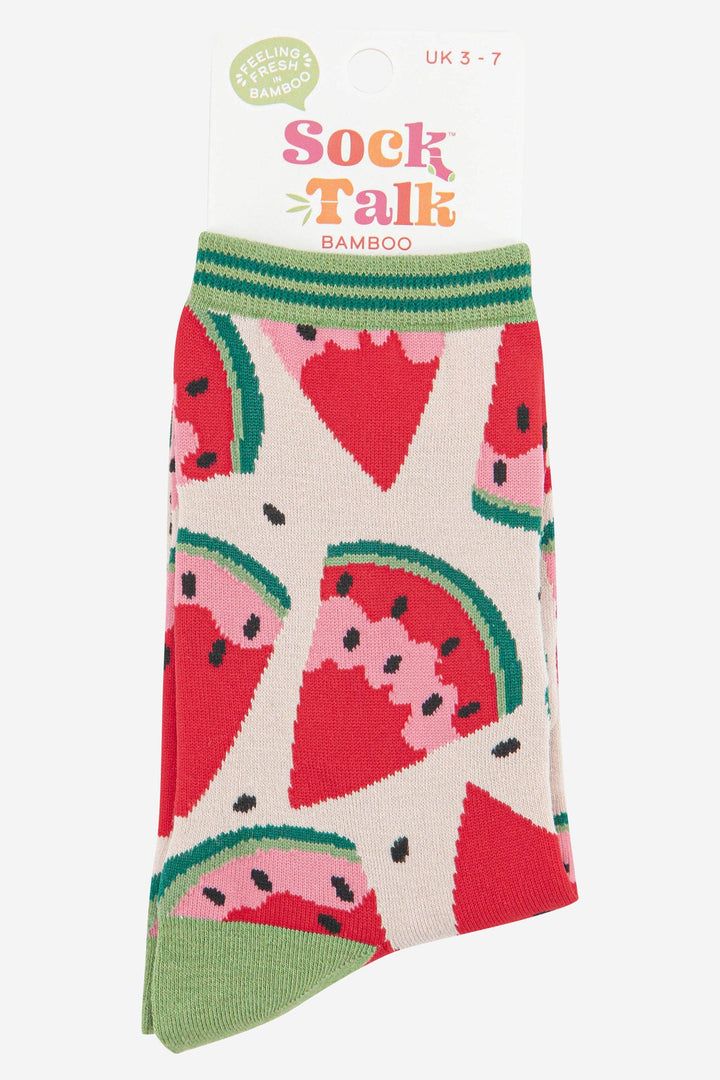 Women's Watermelon Slices Fruit Bamboo Socks: UK 3-7 | EU 36-40