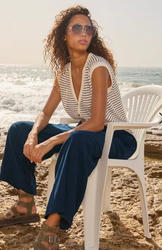 DARK NAVY SHELLY LINEN BLEND CULOTTE TROUSER