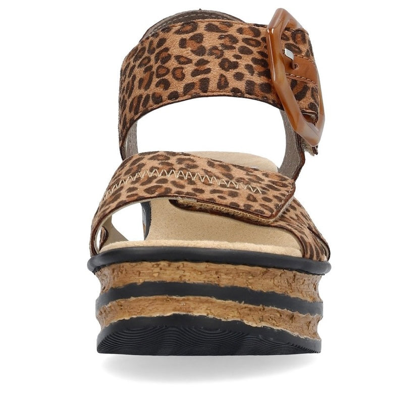 BROWN COMBINATION LEOPARD PRINT WEDGE SANDALS