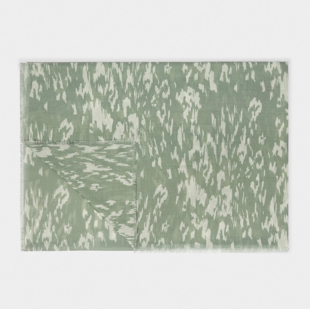 ABSTRACT ANIMAL PRINTED SCARF IN SAGE AND OFF WHITE