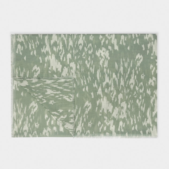 ABSTRACT ANIMAL PRINTED SCARF IN SAGE AND OFF WHITE