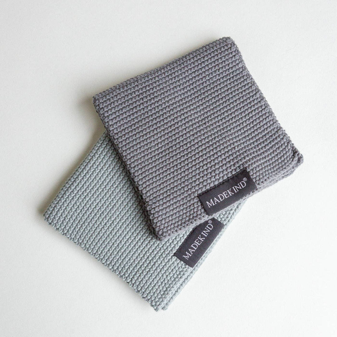Organic Cotton Knitted Dishcloth, Charcoal Grey - Set of 2