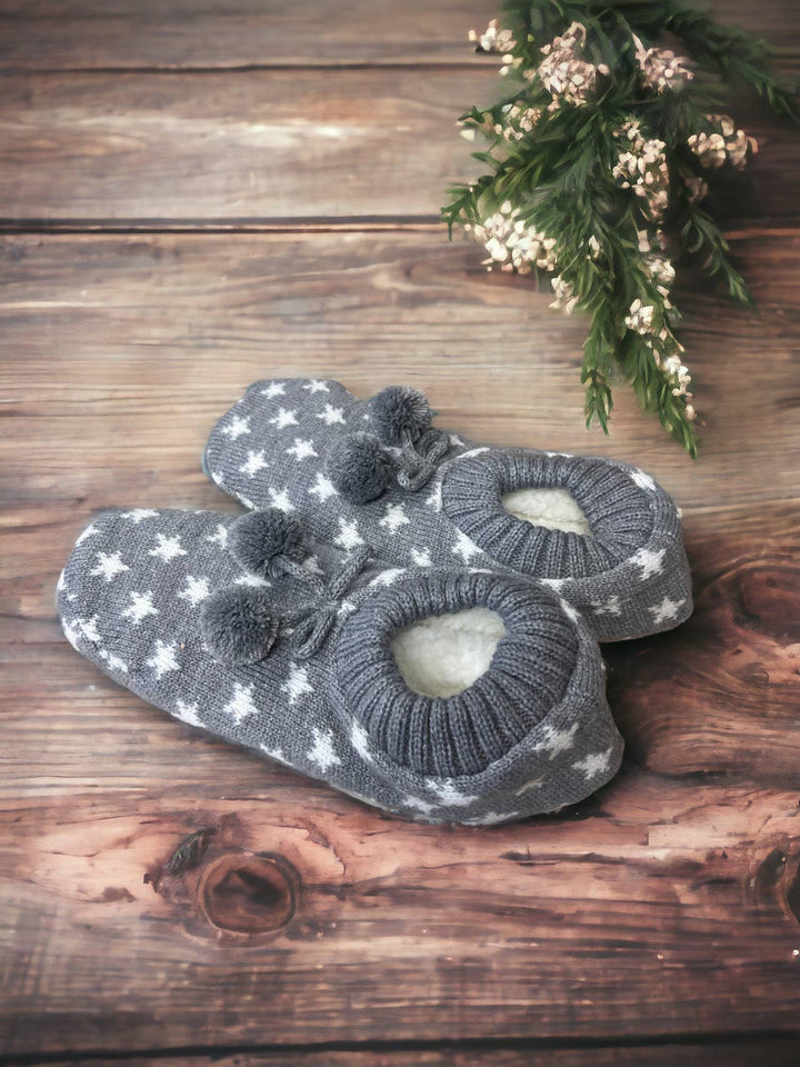 SHINING STARS GREY COSY SLIPPER SOCKS