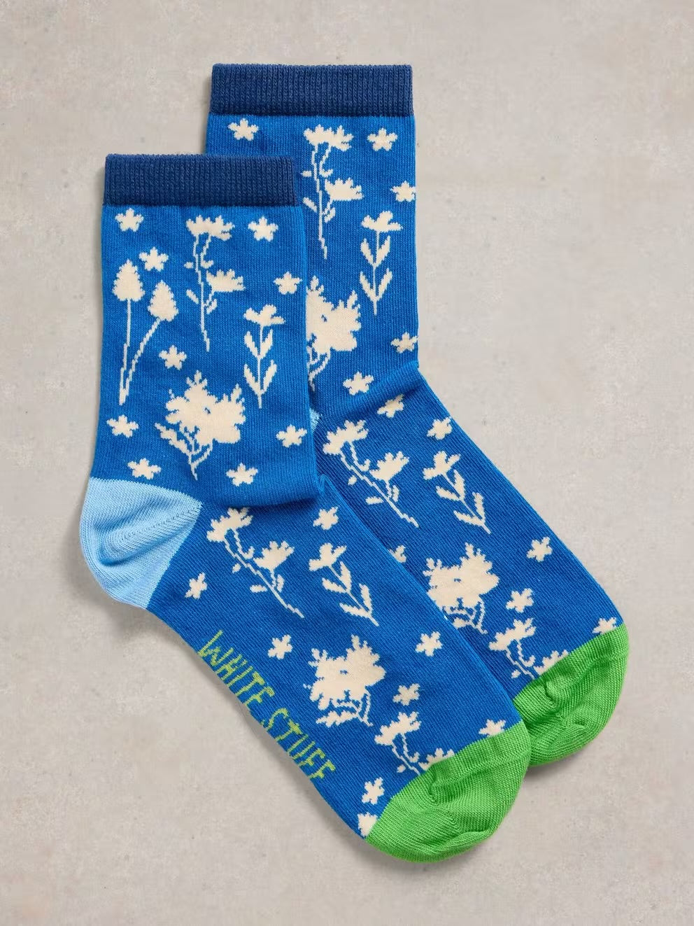 FLORAL ANKLE SOCK SIZE 6-8 BRIGHT BLUE