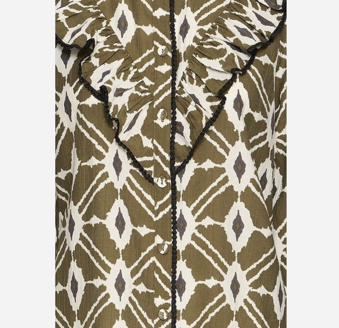INABA FRILL SHIRT MILITARY OLIVE IKAT