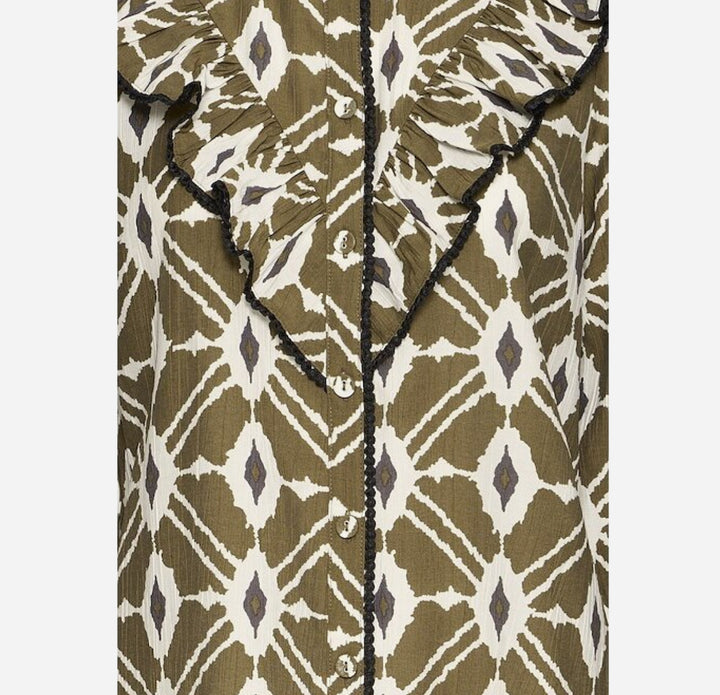 INABA FRILL SHIRT MILITARY OLIVE IKAT