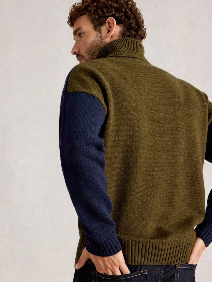 RYDE COLOURBLOCK ROLL NECK KHAKI GREEN