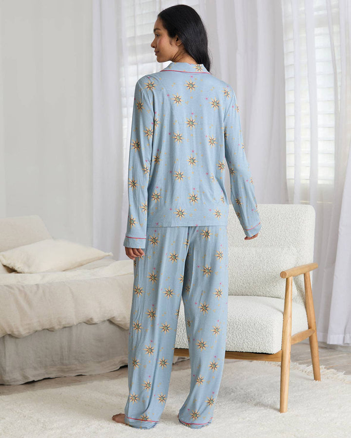 Tencel™ Modal Twinkling Sky Button Up Long Pyjama Set: UK 14
