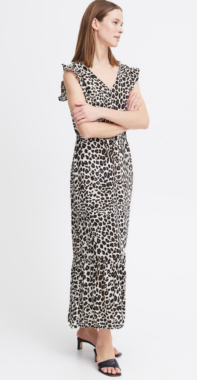 JOELLA FRILL DRESS BIRCH LEOPARD