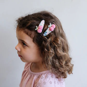 FLORAL POM POM CHERRIES CLIPS