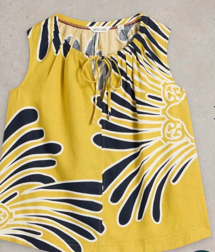 YELLOW PRINT MARLEY LINEN BLEND VEST