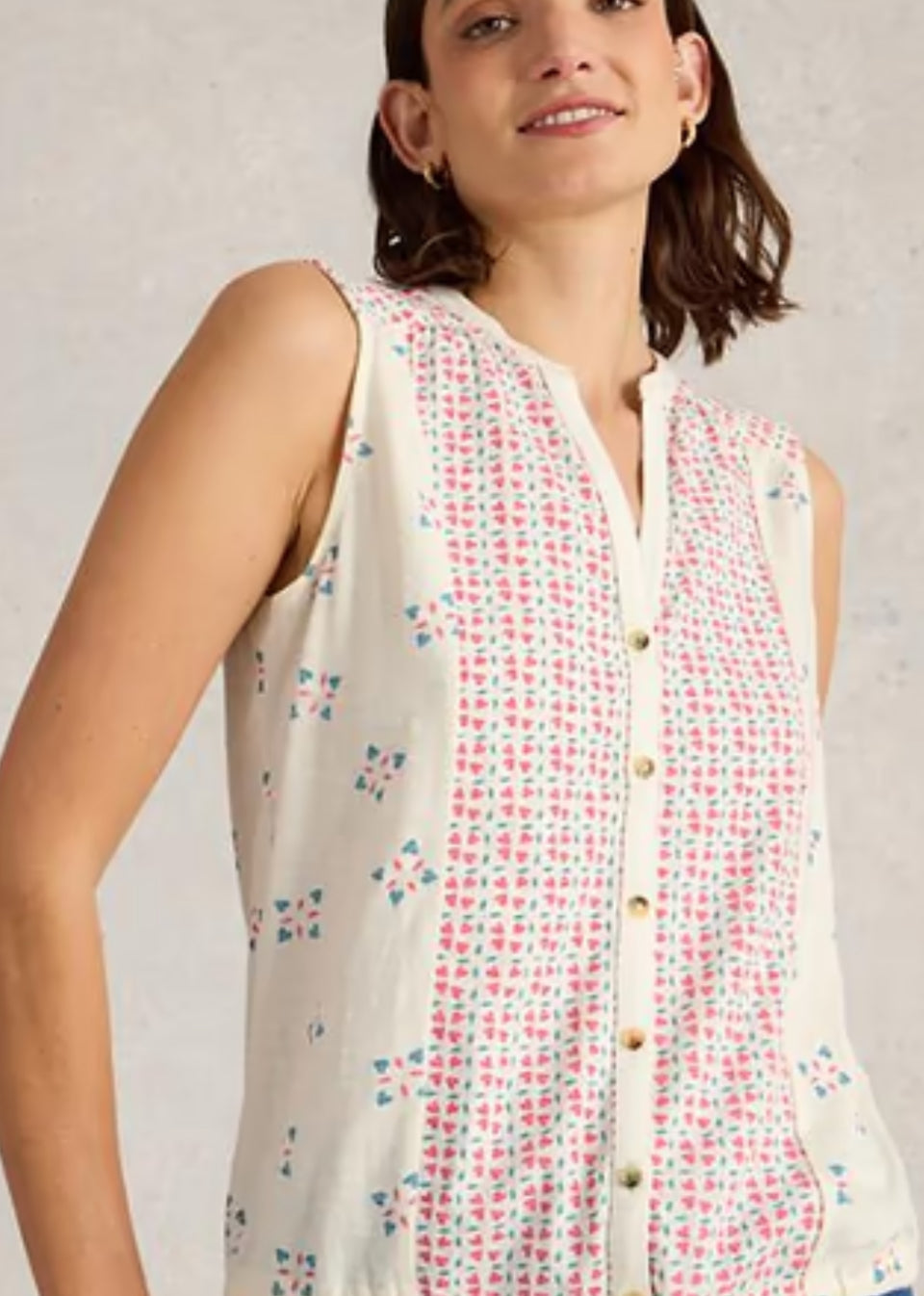 PINK PRINT TULIP SLEEVELESS SHIRT