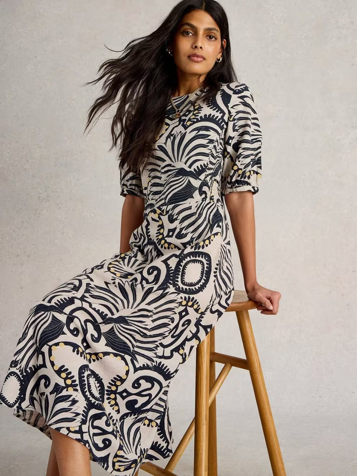 NATURAL PRINT BECCA BIAS CUT DRESS