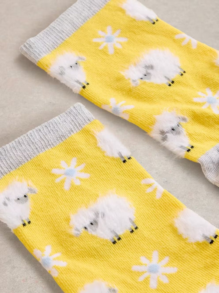 FLUFFY SHEEP ANKLE SOCKS BRIGHT YELLOW SIZE 6-8