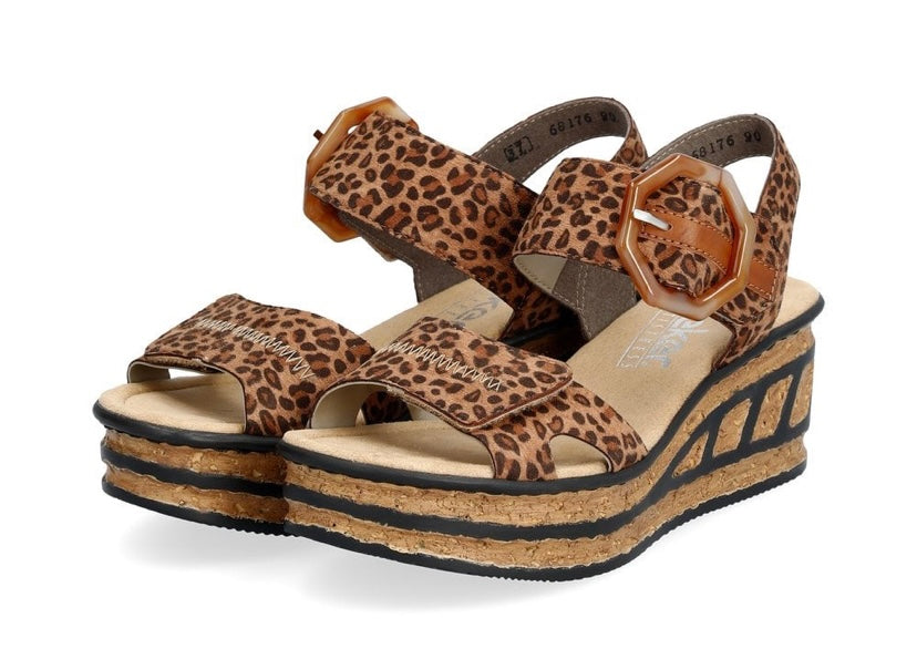 BROWN COMBINATION LEOPARD PRINT WEDGE SANDALS