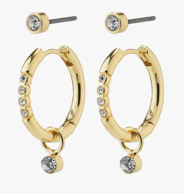ELNA CRYSTAL EARRINGS 2-IN-1 SET GOLD PLATED