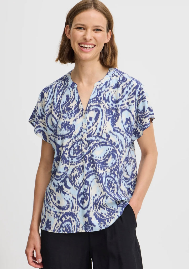 BLUE PAISLEY JOELLA V NECK TOP