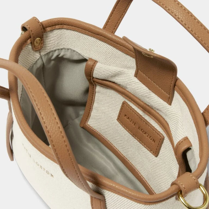 CAPRI TAN & OFF WHITE CANVAS MINI TOTE BAG