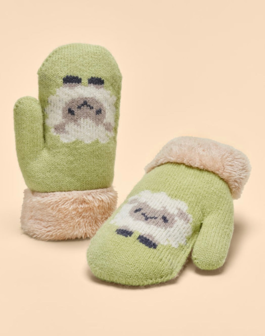 KIDS KNITTED SHEEP MITTENS SAGE